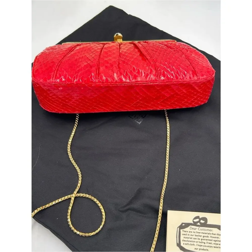 Women's Judith Leiber Red snakeskin evening Bag made in Italy. PRISTINE